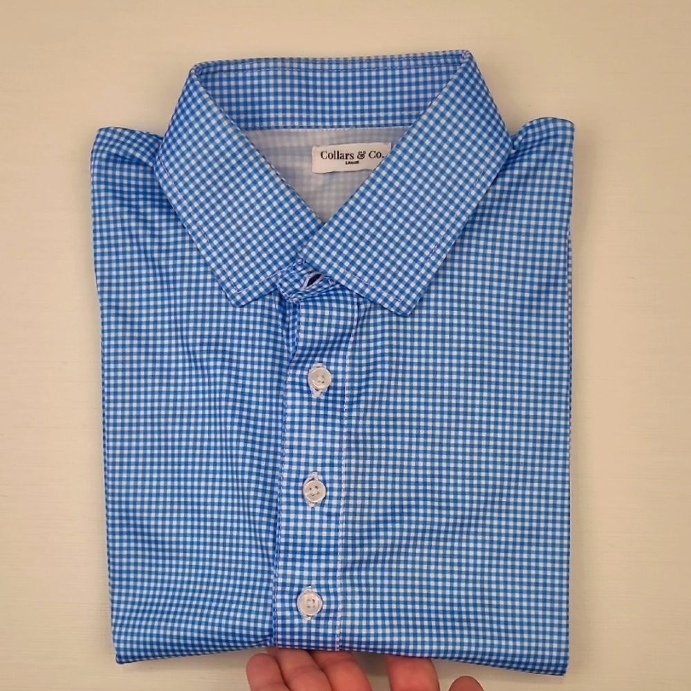 Blue and White Gingham Polo Shirt